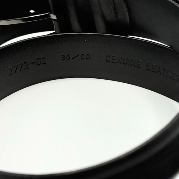 Genuine Leather Black Belt with Chrome Silver Buckle - Men’s US 36 - Picture 4 of 5